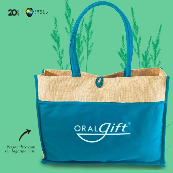 Sacola Ecobag Orion Sustentável em Brim e Juta Personalizada 45x36x12cm