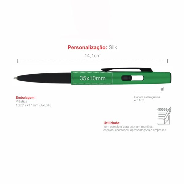 Caneta Esferográfica em Abs com Tampa e Ponta Touch Verde Personalizada