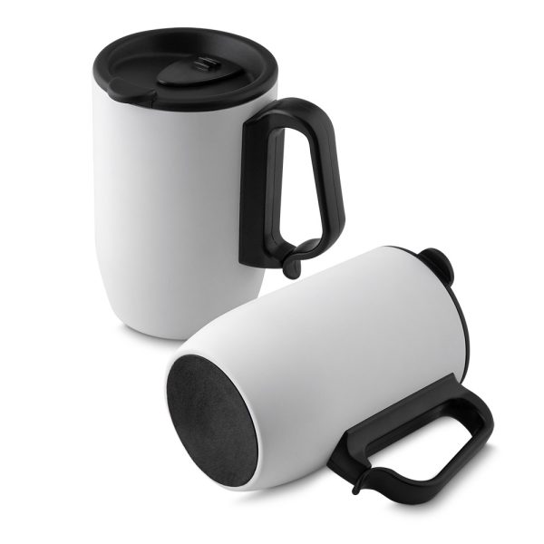 Caneca em Aço Inox de 350ml com Alça de Mão Plástica Tipo Mosquetão