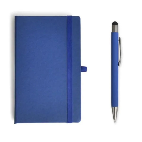 Kit Corporativo com Caderneta Azul e Esferográfica em Alumínio com Touch em Caixa Preta