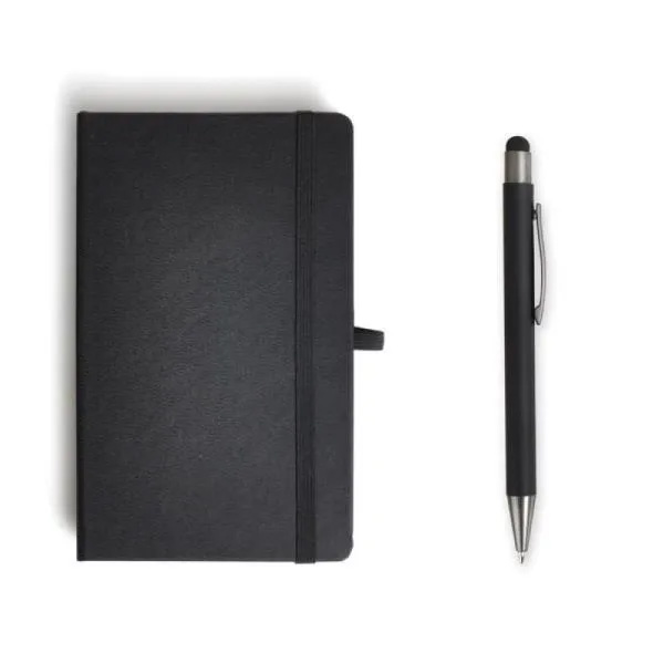Kit Corporativo com Caderneta e Esferográfica em Alumínio com Touch em Caixa Preta