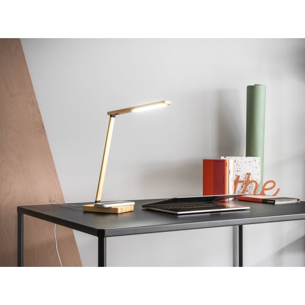 Luminária de Mesa em Bambu com Carregador Wireless
