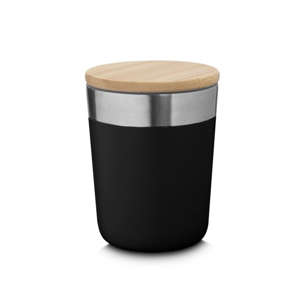 Copo Térmico em Aço Inox com Pintura Fosca e Tampa de Bambu
