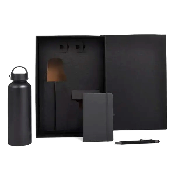 Kit Boas Vindas com Garrafa em Alumínio, Caderno Capa Dura e Caneta Esferográfica - 3 peças