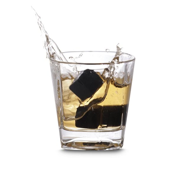 Kit para Whisky com Copo de Vidro, Pegador de Gelo, Cubos de Pedra-sabão Reutilizáveis e Caixa de Madeira