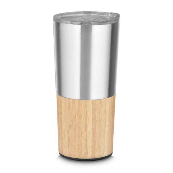 Copo Térmico com Parede Dupla em Aço Inox, detalhe em bambu e Tampa