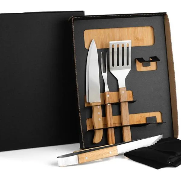 Kit para Churrasco e Hambúrguer com Pegador, Espátula e Avental - 6 peças